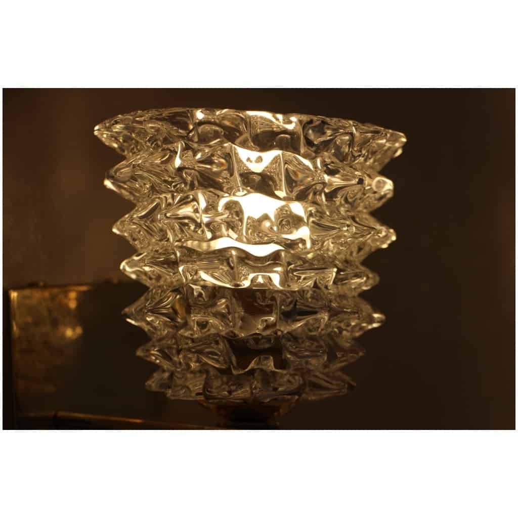 Paire d’Appliques en Verre Murano Rostrato par Barovier e Toso, Verre Clair 13