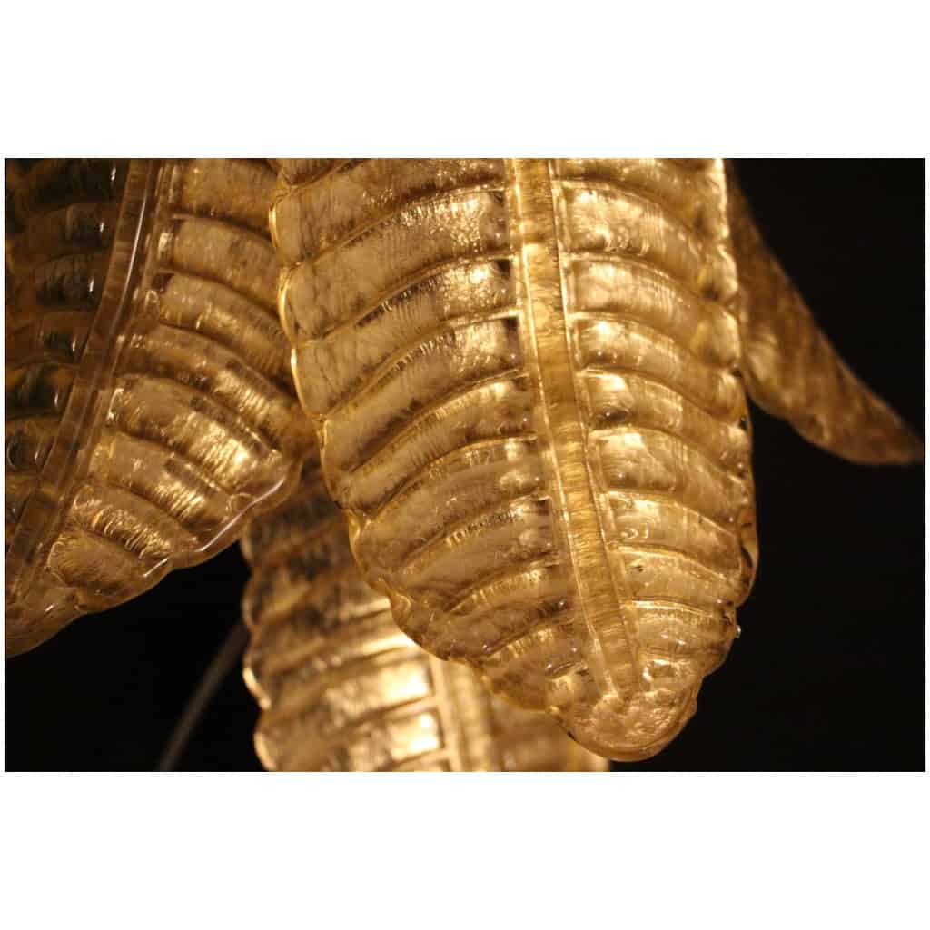 Pair of long sconces in golden Murano glass in the shape of a palm tree 14