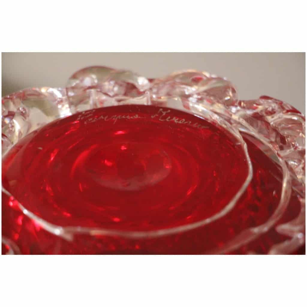 Ancien vase en verre de Murano rouge Rostrato rubis 13