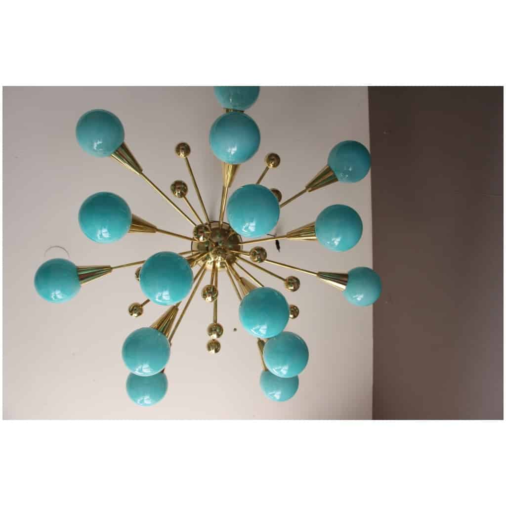 Lustre demi spoutnik en verre bleu turquoise 14