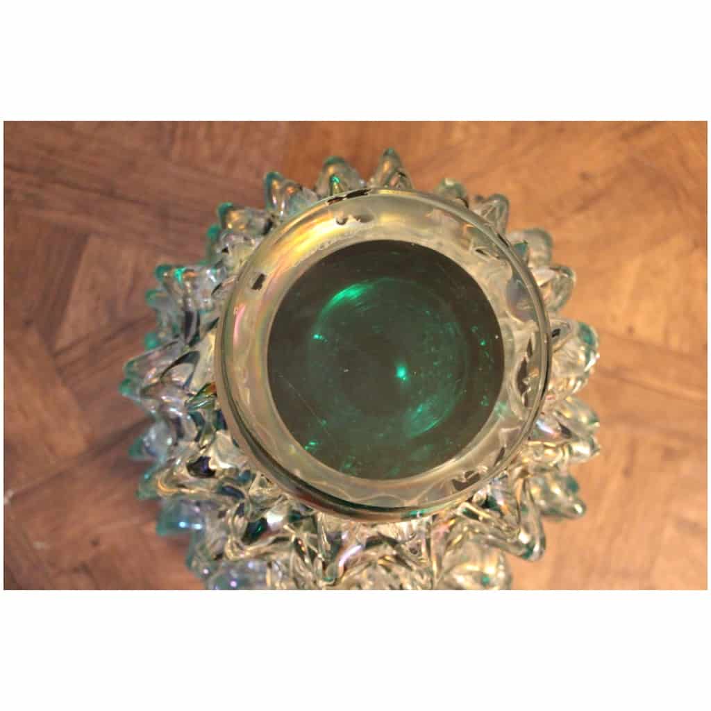 Ancien vase en verre Cénédese Murano bleu-vert turquoise rostrato 15