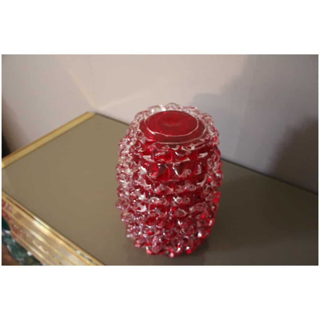 Ancien vase en verre de Murano rouge Rostrato rubis 14