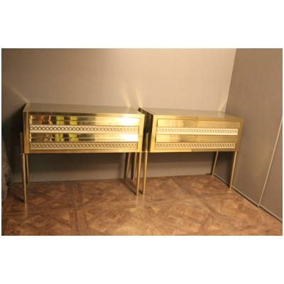 Pair of Murano glass and brass chests of drawers