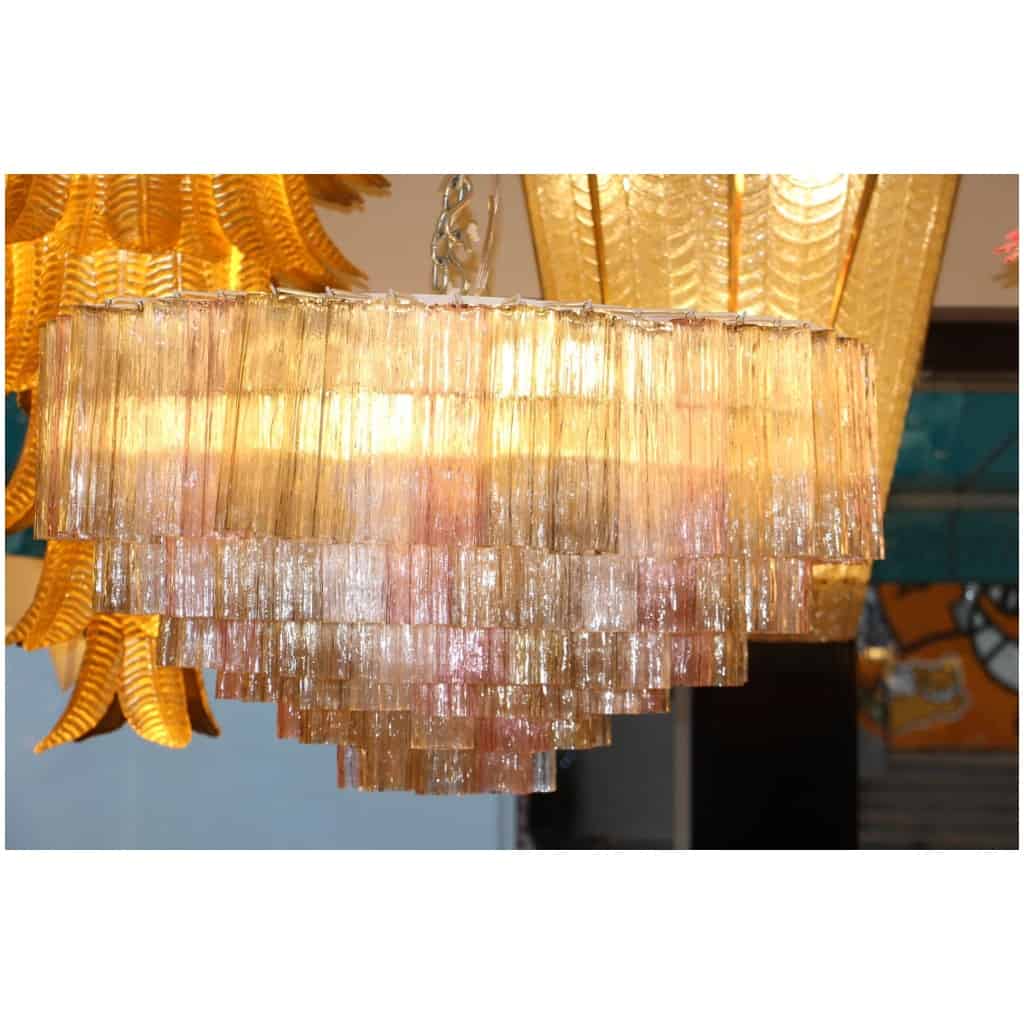 Venini chandelier in pink white and amber Murano glass 15
