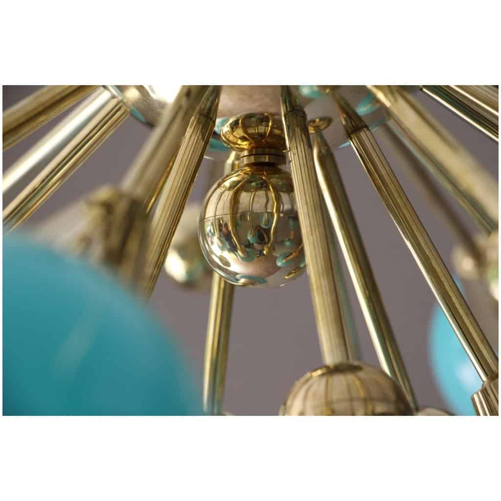 Half sputnik chandelier in turquoise blue glass 15