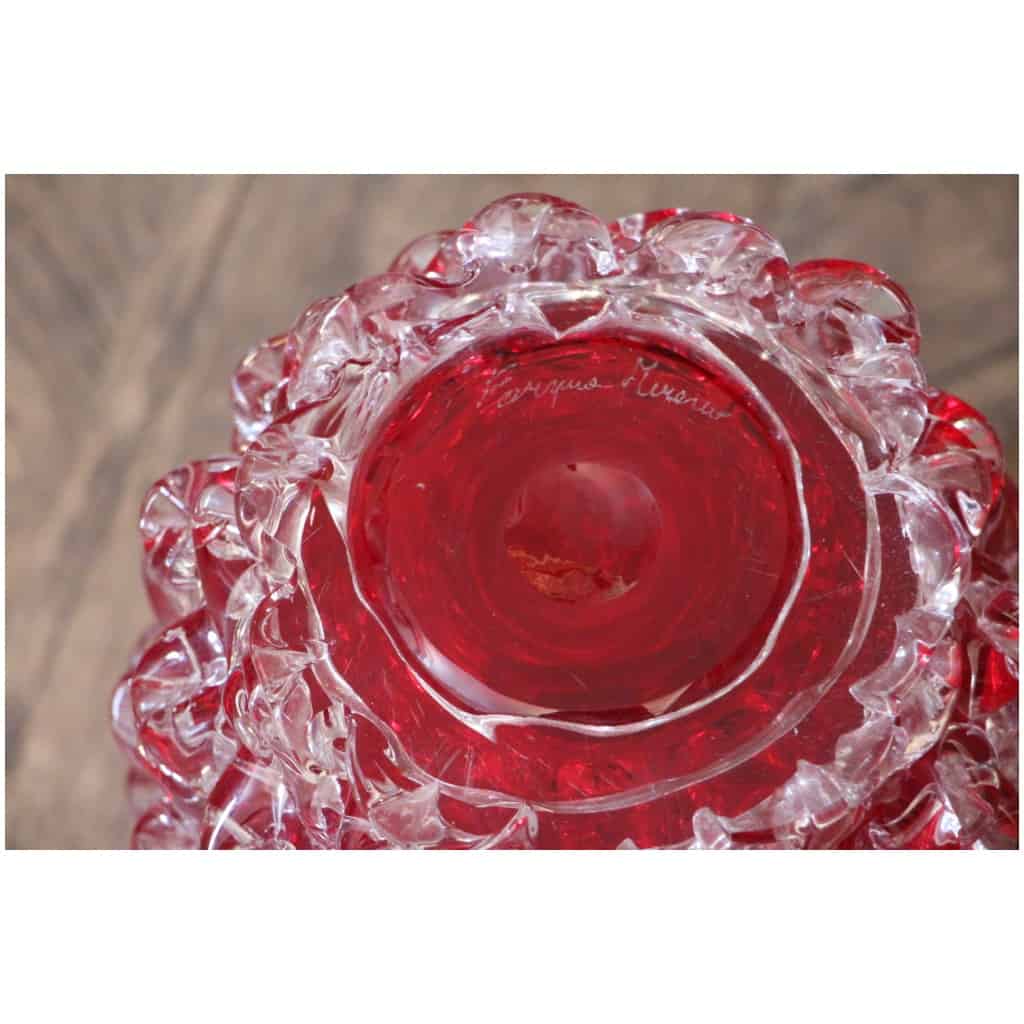 Ancien vase en verre de Murano rouge Rostrato rubis 15