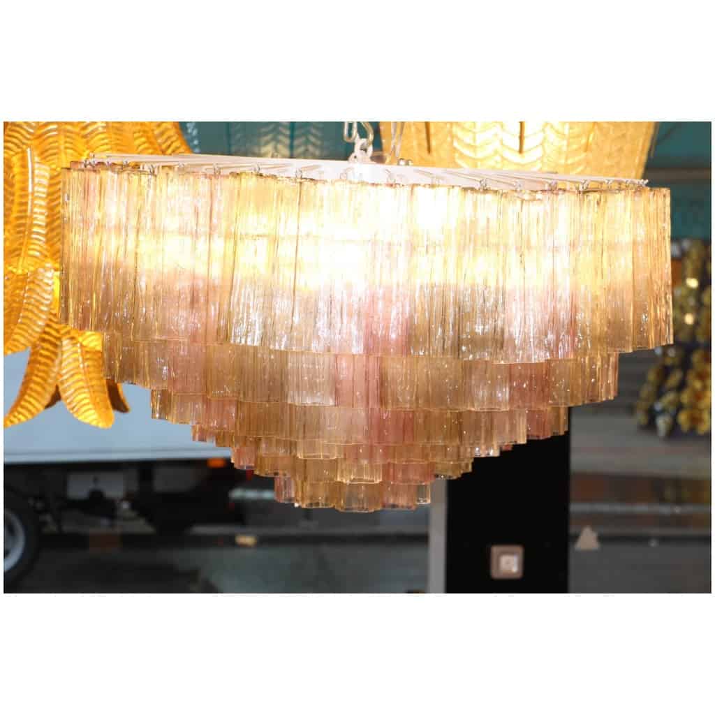 Venini chandelier in pink white and amber Murano glass 16