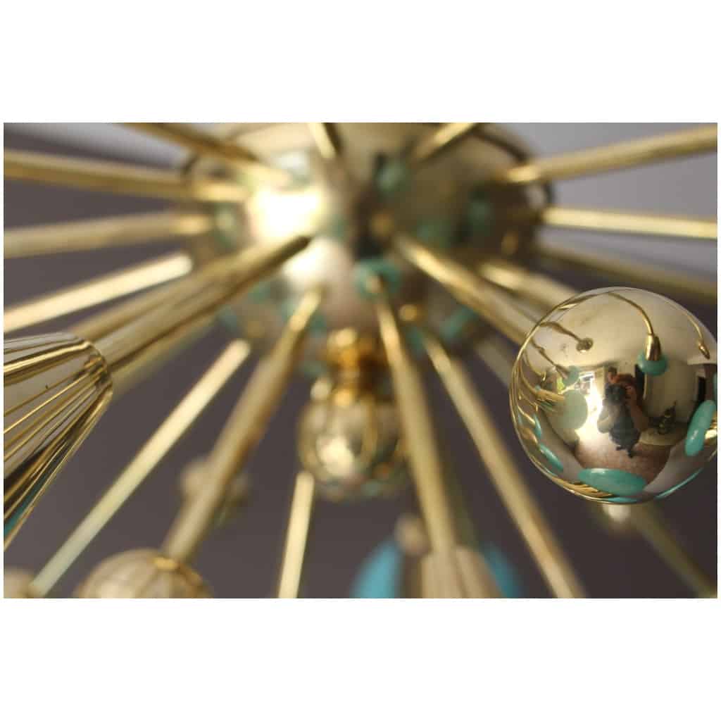 Half sputnik chandelier in turquoise blue glass 16