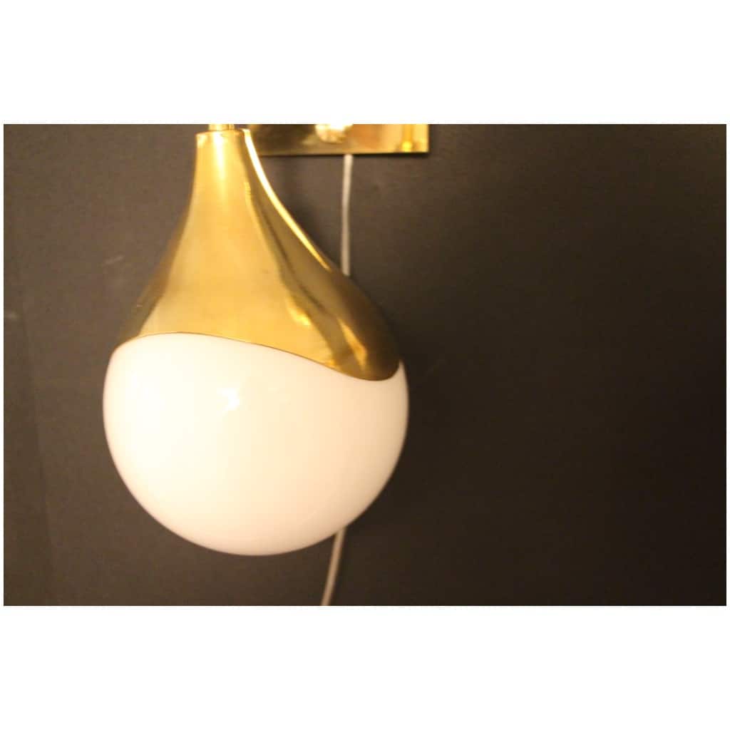 Pair of White Murano Glass and Brass Wall Sconces, Style Stilnovo 16