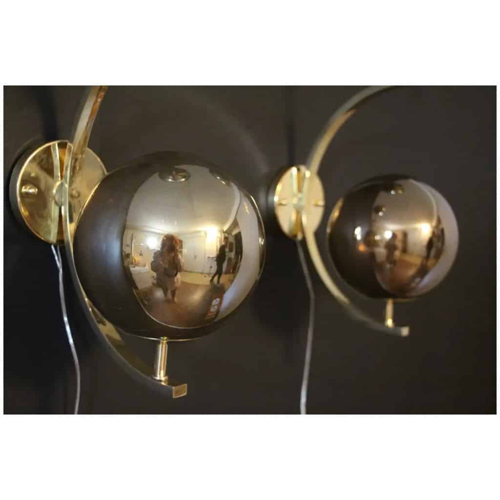 Pair of modern Italian sconces in brass and golden mercury glass 7