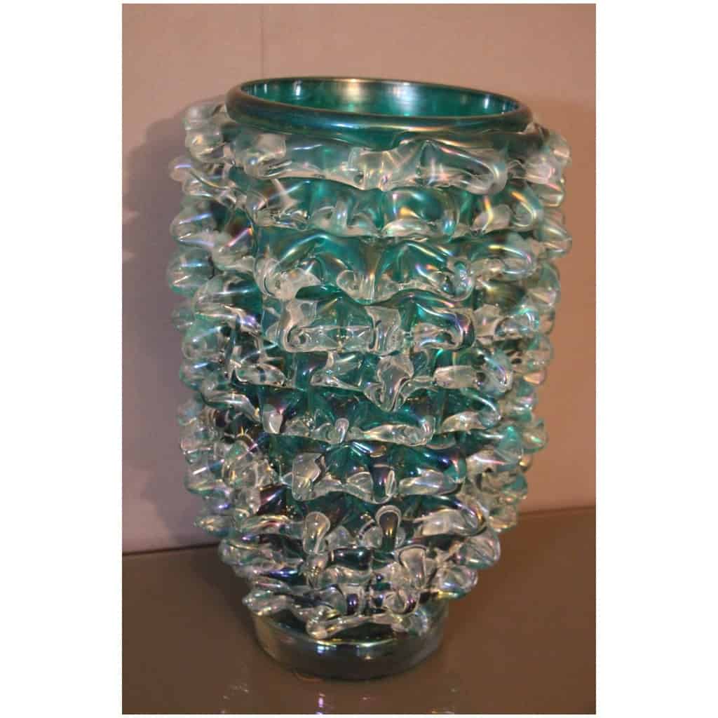 Ancien vase en verre Cénédese Murano bleu-vert turquoise rostrato 16