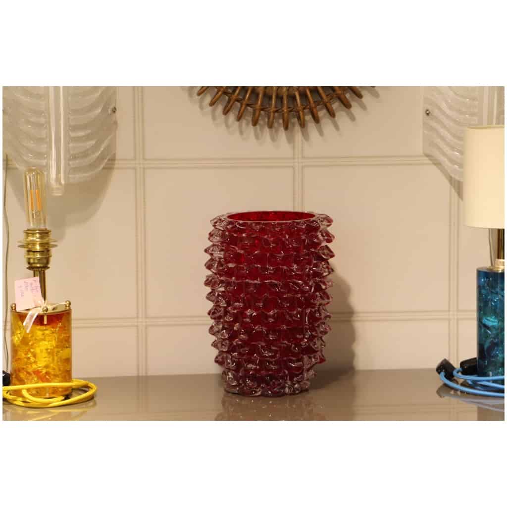 Ancien vase en verre de Murano rouge Rostrato rubis 17