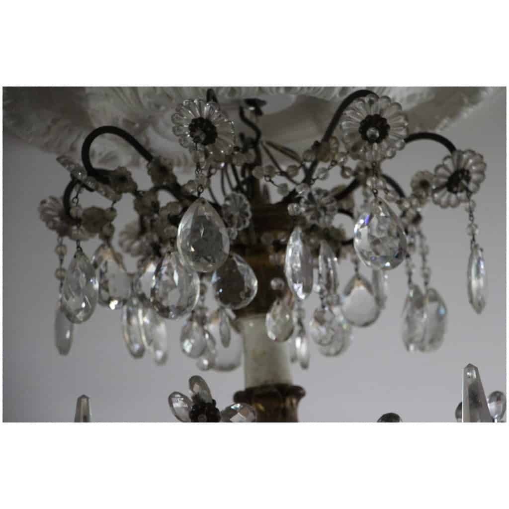 Italian chandelier with crystal pendants and carved wood from the 19th century 16