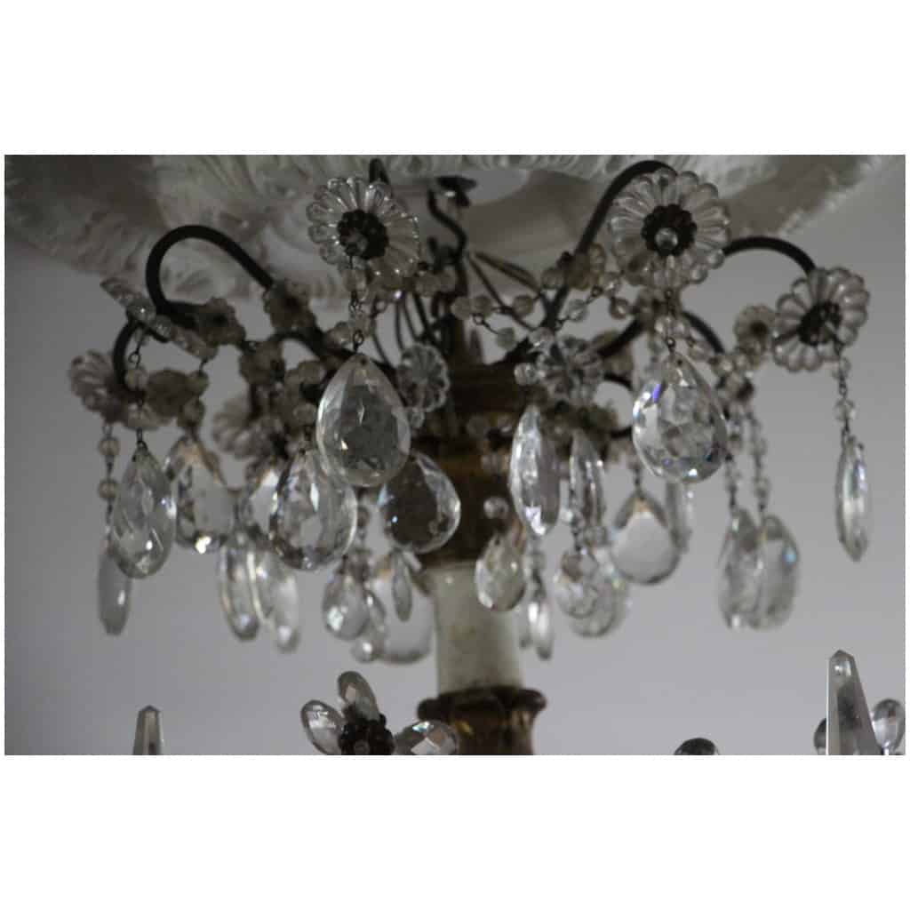 Lustre Italien à pampilles de cristal et bois sculpté du 19 ème siècle 16