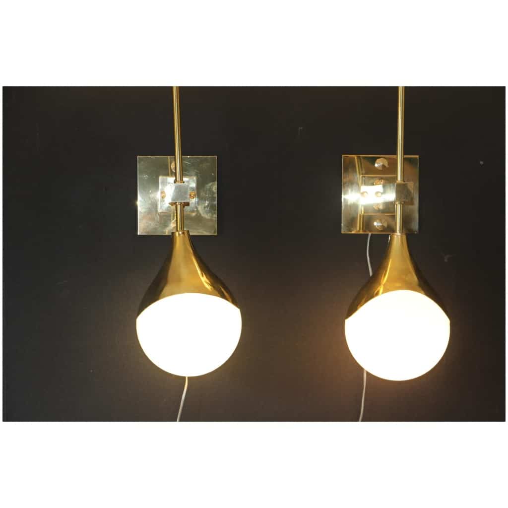 Pair of White Murano Glass and Brass Wall Sconces, Style Stilnovo 19