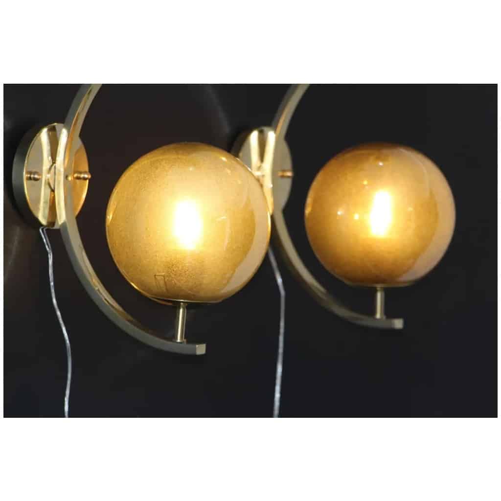 Pair of modern Italian sconces in brass and golden mercury glass 10