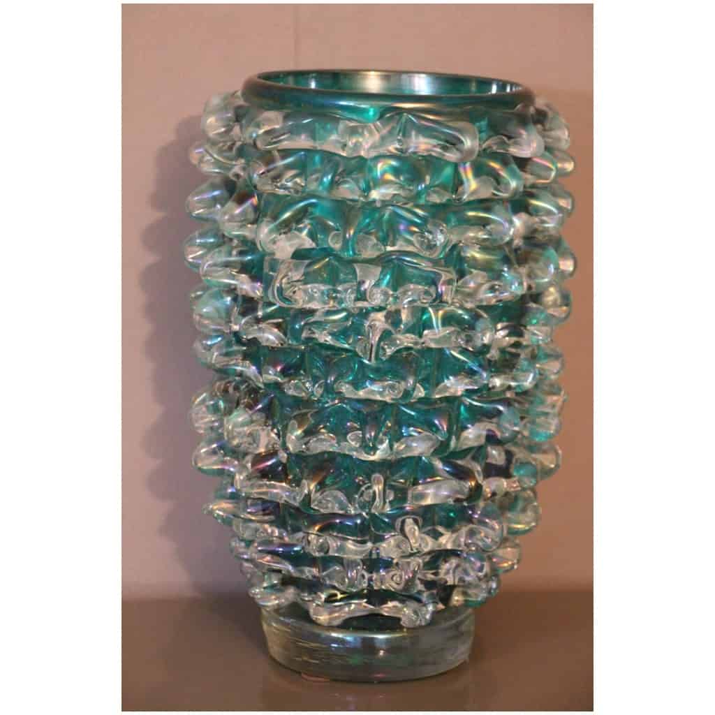 Ancien vase en verre Cénédese Murano bleu-vert turquoise rostrato 19