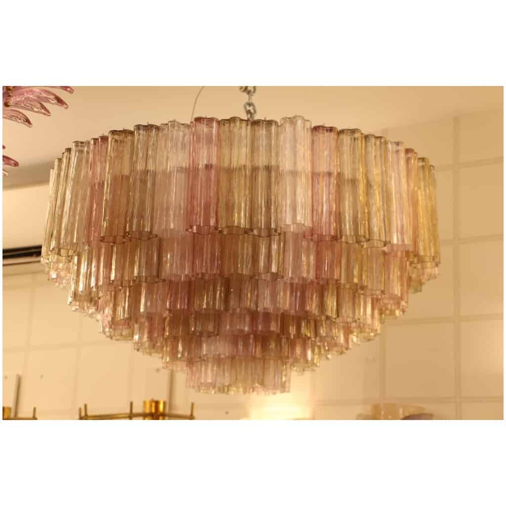 Venini chandelier in pink white and amber Murano glass 21