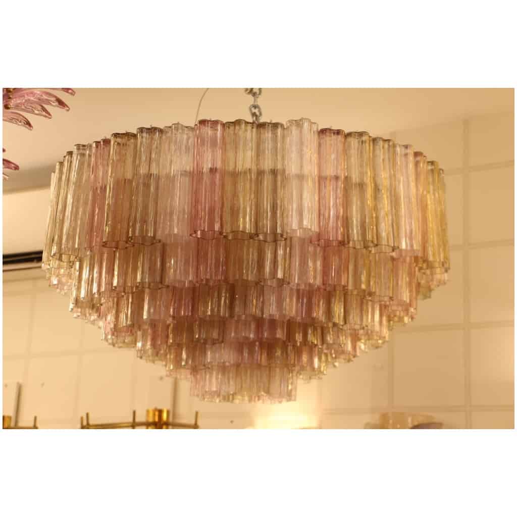 Lustre Venini en verre de Murano rose blanc et ambré 21