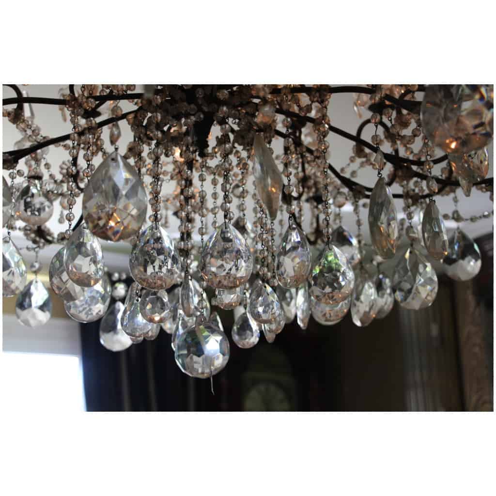 Italian chandelier with crystal pendants and carved wood from the 19th century 13