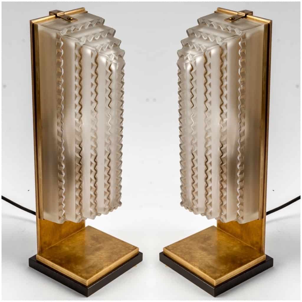 1935 René Lalique – Pair of Normandy Art Deco Sconces Mounted in White Glass Lamps 4
