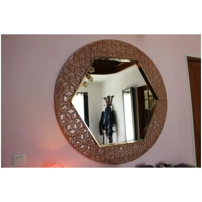 Ancien grand miroir en verre de Murano rose