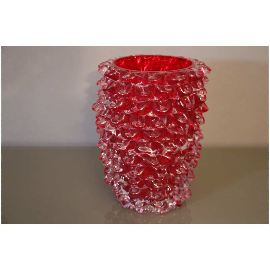 Ancien vase en verre de Murano rouge Rostrato rubis 3