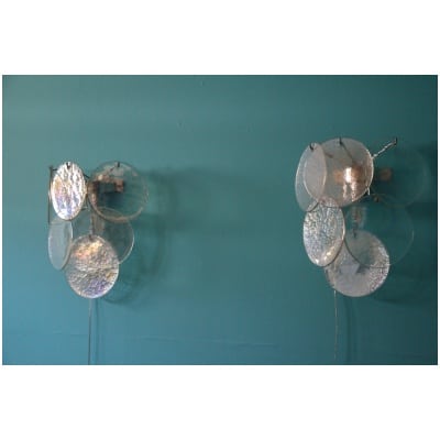 Paire d’appliques en verre irisé nacré de Murano des années 1960