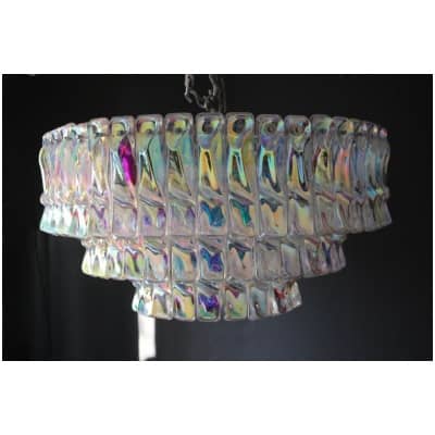 Venini chandelier in pink, white and amber Murano glass