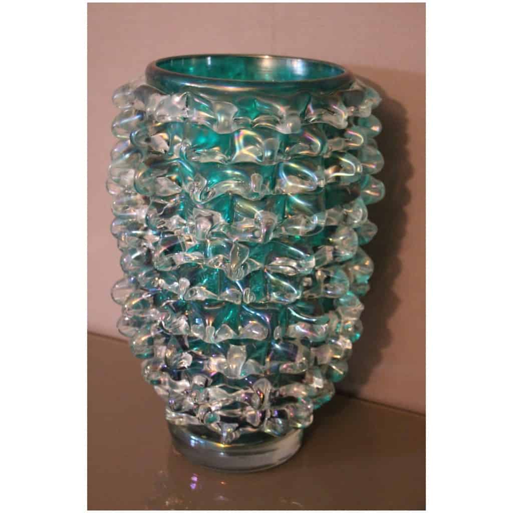 Ancien vase en verre Cénédese Murano bleu-vert turquoise rostrato 21