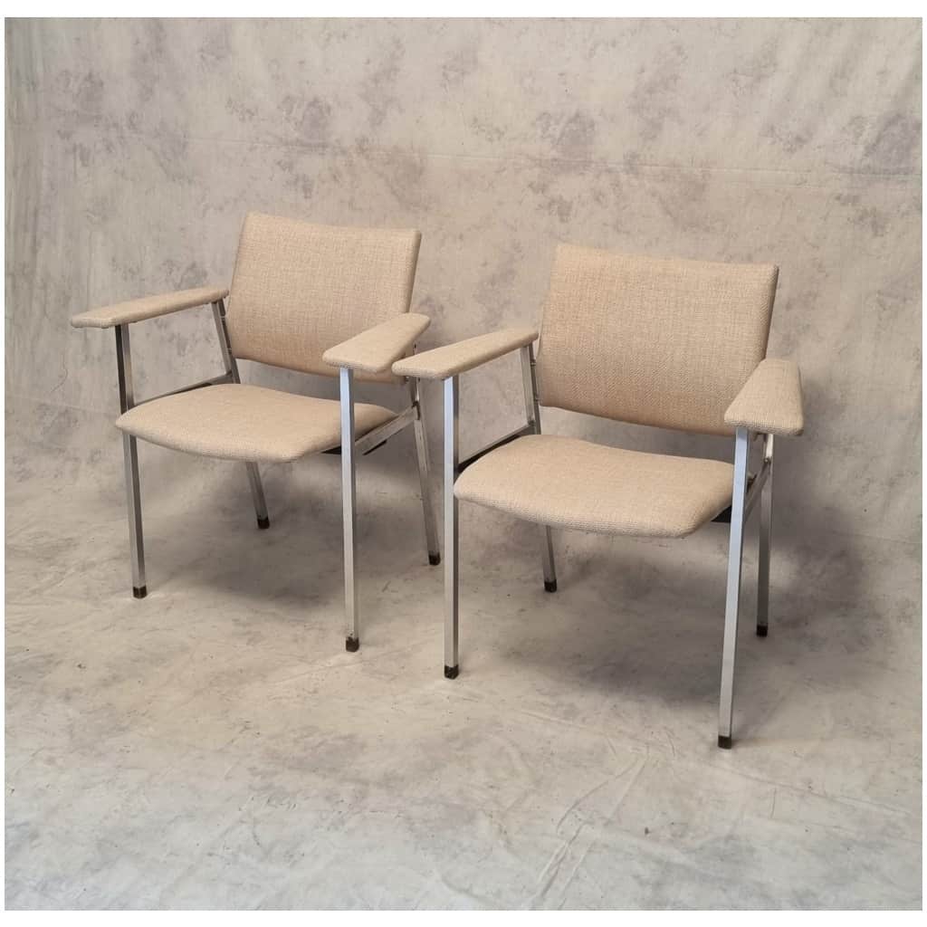 Pair of Folding Seat Armchairs – Fritz Hansen – Chromed Metal – Ca 1970 5