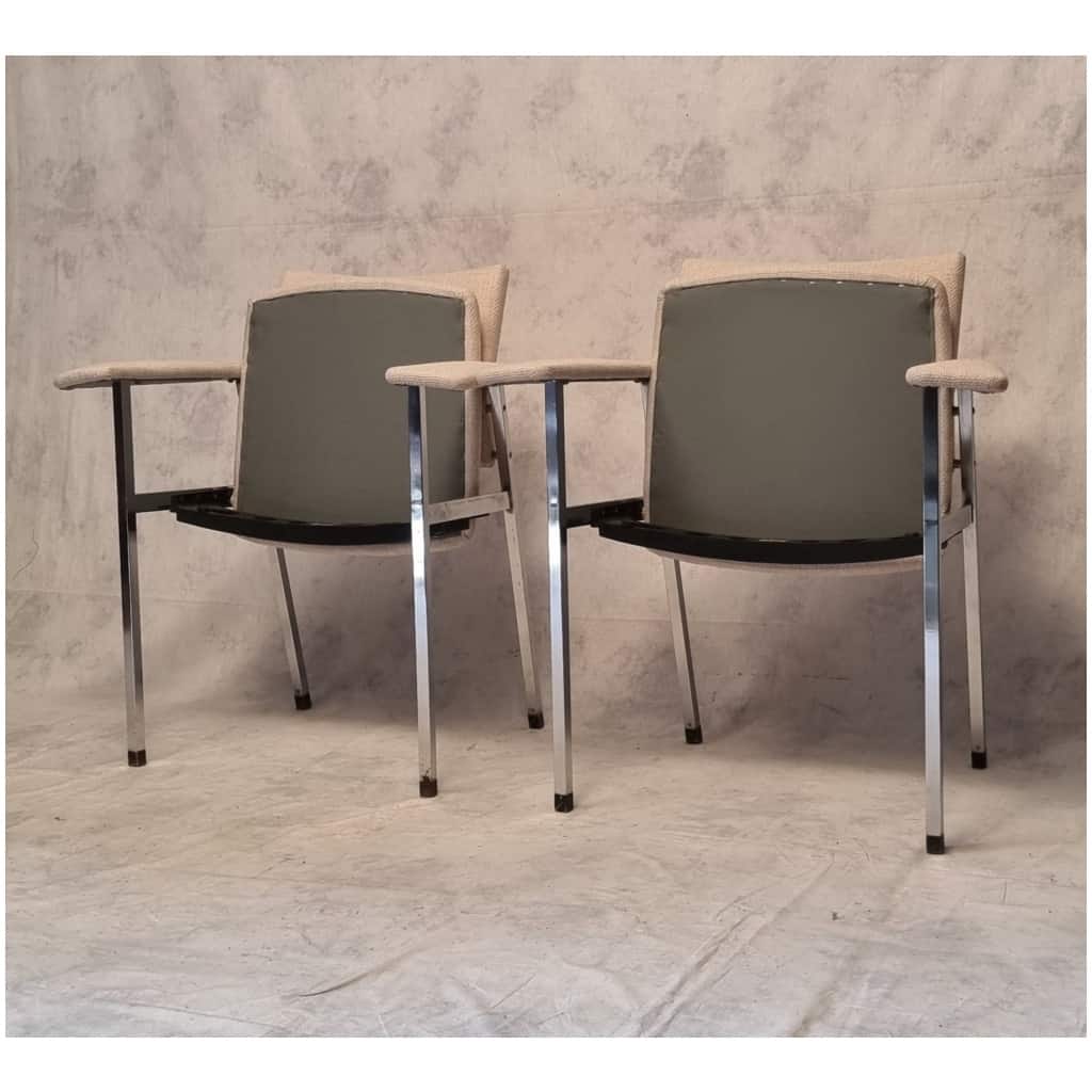 Pair of Folding Seat Armchairs – Fritz Hansen – Chromed Metal – Ca 1970 4