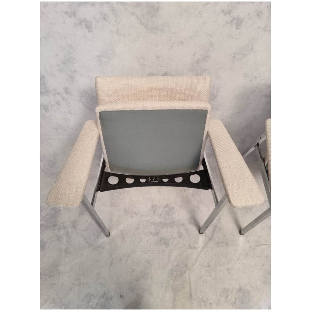 Pair of Folding Seat Armchairs – Fritz Hansen – Chromed Metal – Ca 1970 9