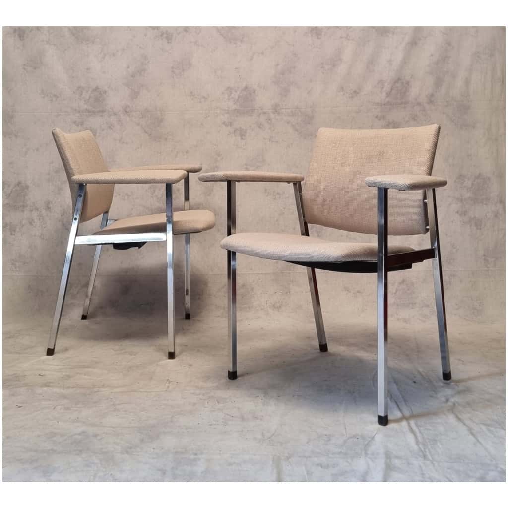 Pair of Folding Seat Armchairs – Fritz Hansen – Chromed Metal – Ca 1970 7