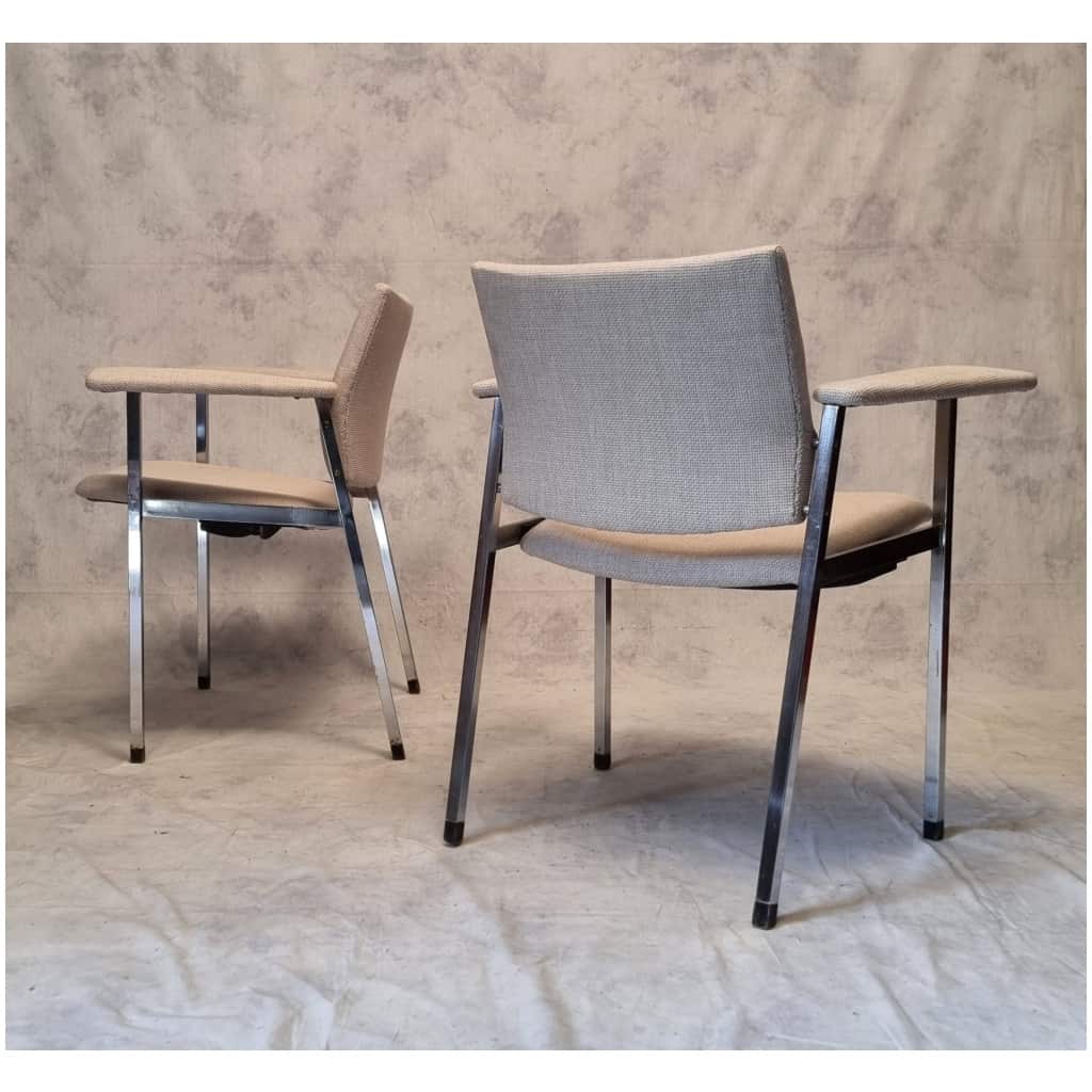 Pair of Folding Seat Armchairs – Fritz Hansen – Chromed Metal – Ca 1970 8