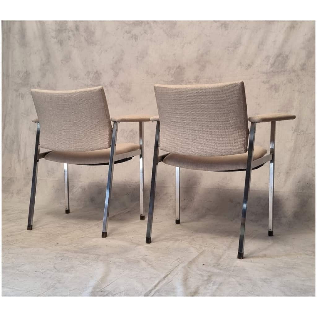 Pair of Folding Seat Armchairs – Fritz Hansen – Chromed Metal – Ca 1970 6