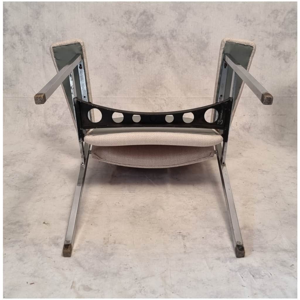 Pair of Folding Seat Armchairs – Fritz Hansen – Chromed Metal – Ca 1970 13