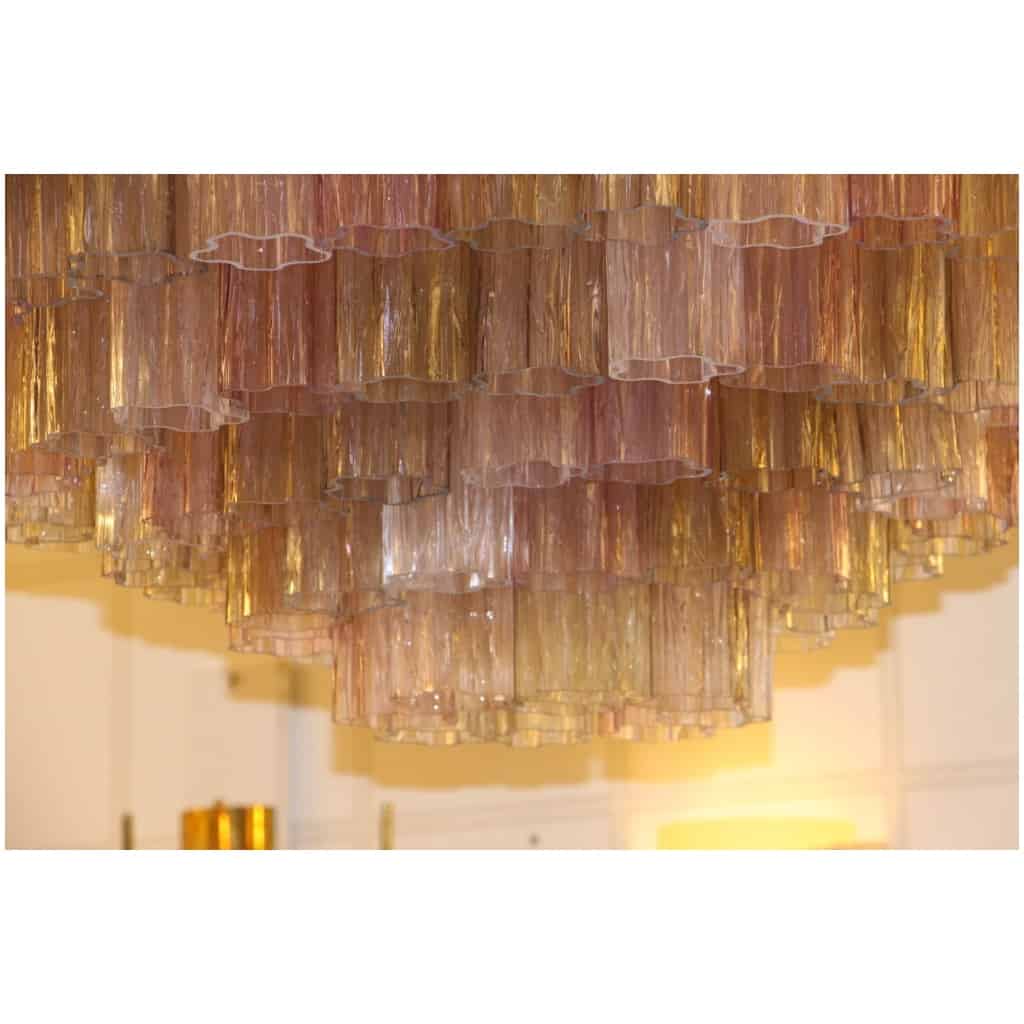 Venini chandelier in pink white and amber Murano glass 23