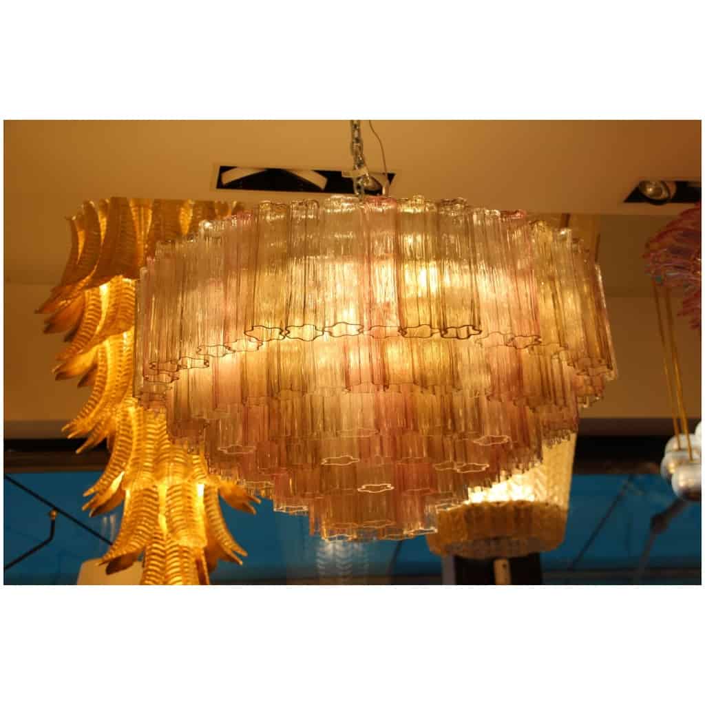 Venini chandelier in pink white and amber Murano glass 24
