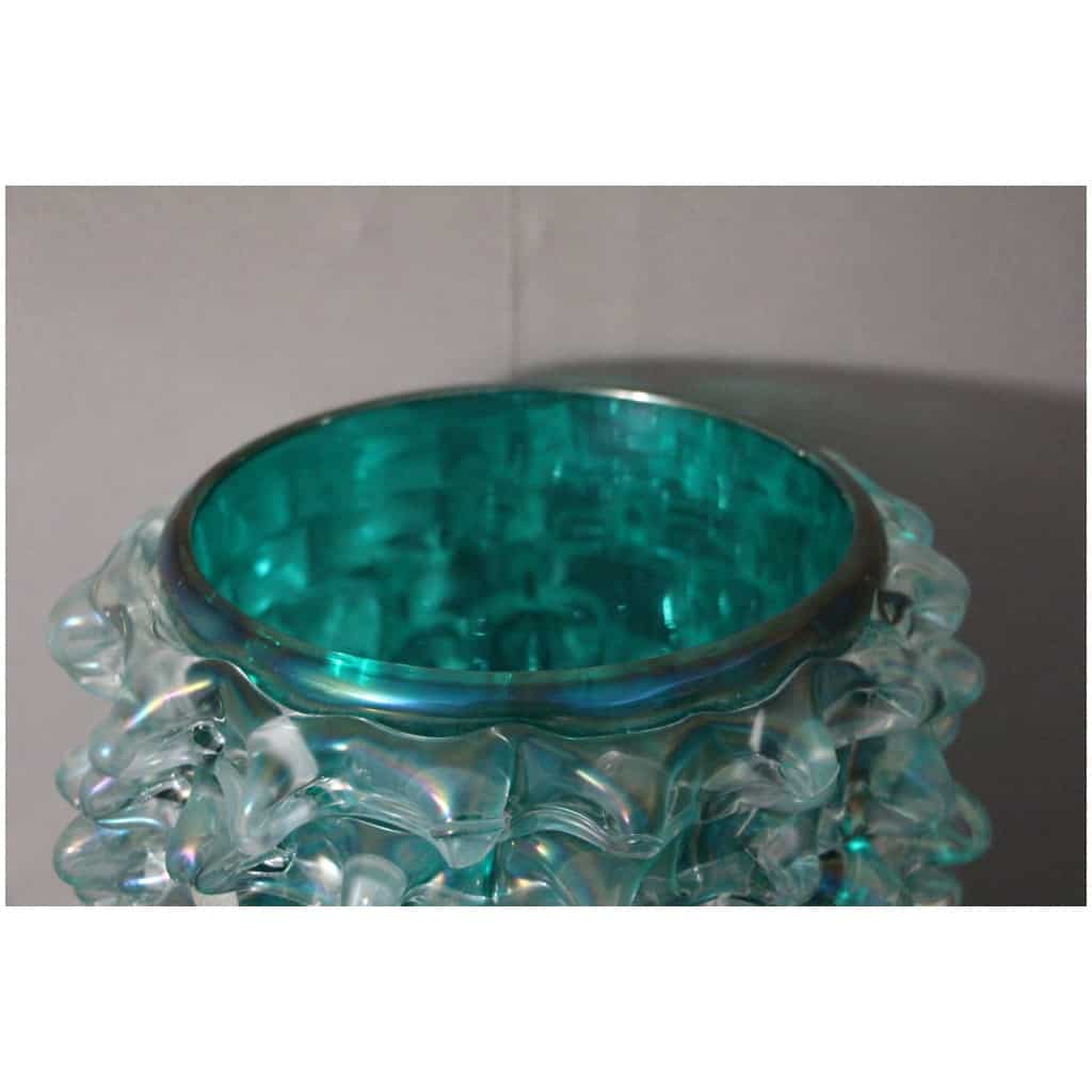 Ancien vase en verre Cénédese Murano bleu-vert turquoise rostrato 5