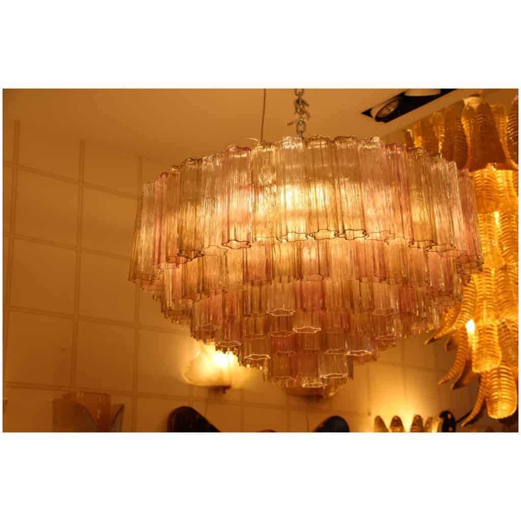 Venini chandelier in pink white and amber Murano glass 5