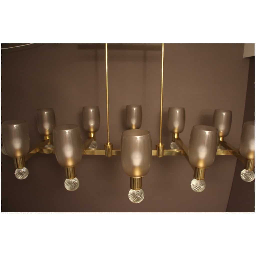 Grand lustre ovale en laiton et verre de Murano champagne 5