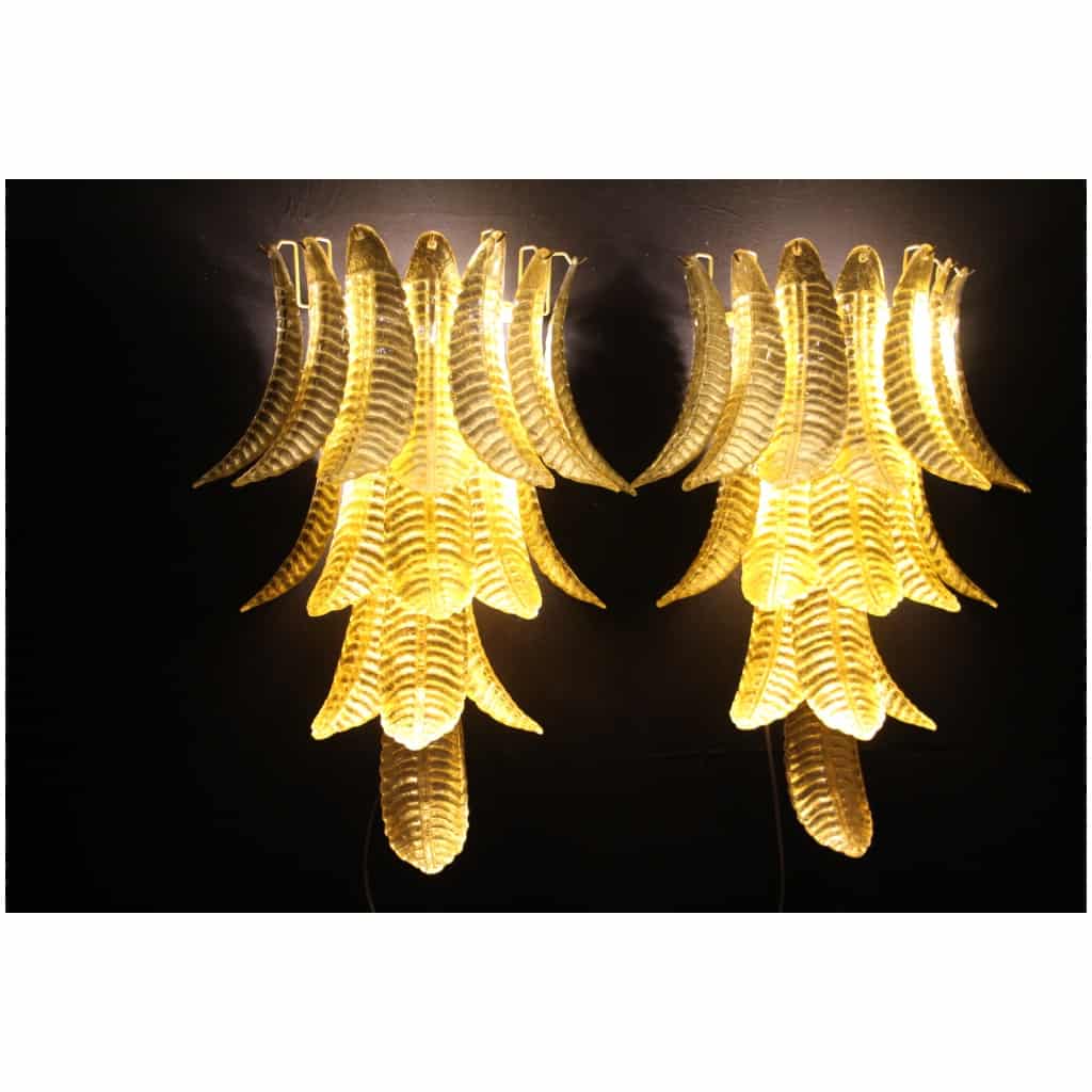 Pair of long sconces in golden Murano glass in the shape of a palm tree 6