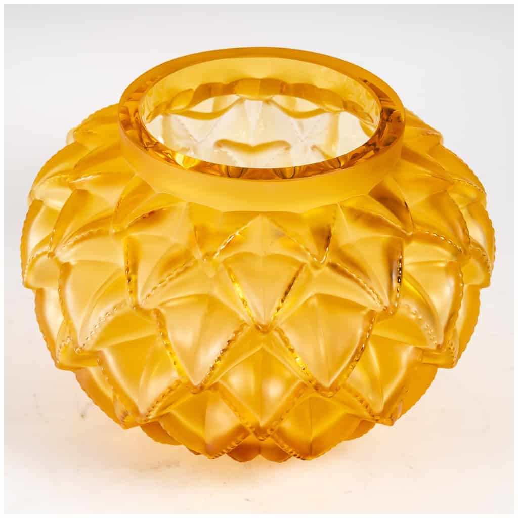 Lalique France – Vase Languedoc Cristal Jaune Ambré 5