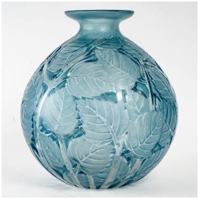 1929 René Lalique – Vase Milan Verre Blanc Patiné Bleu