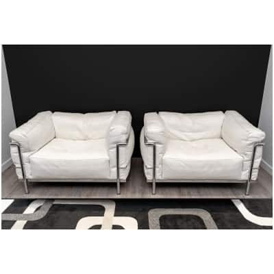 Le Corbusier, Perriand, Jeanneret – Cassina – Paire De Fauteuils LC3 Plumes Cuir