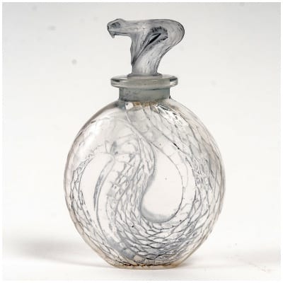 1920 René Lalique – Flacon Serpent Verre Blanc Patiné Bleu