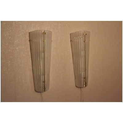Paire d’appliques vintage en verre de Murano blanc