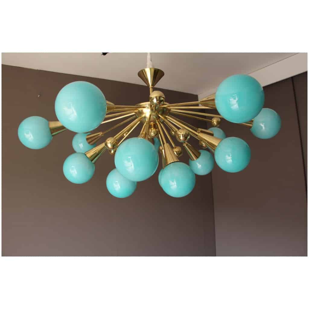 Lustre demi spoutnik en verre bleu turquoise 6