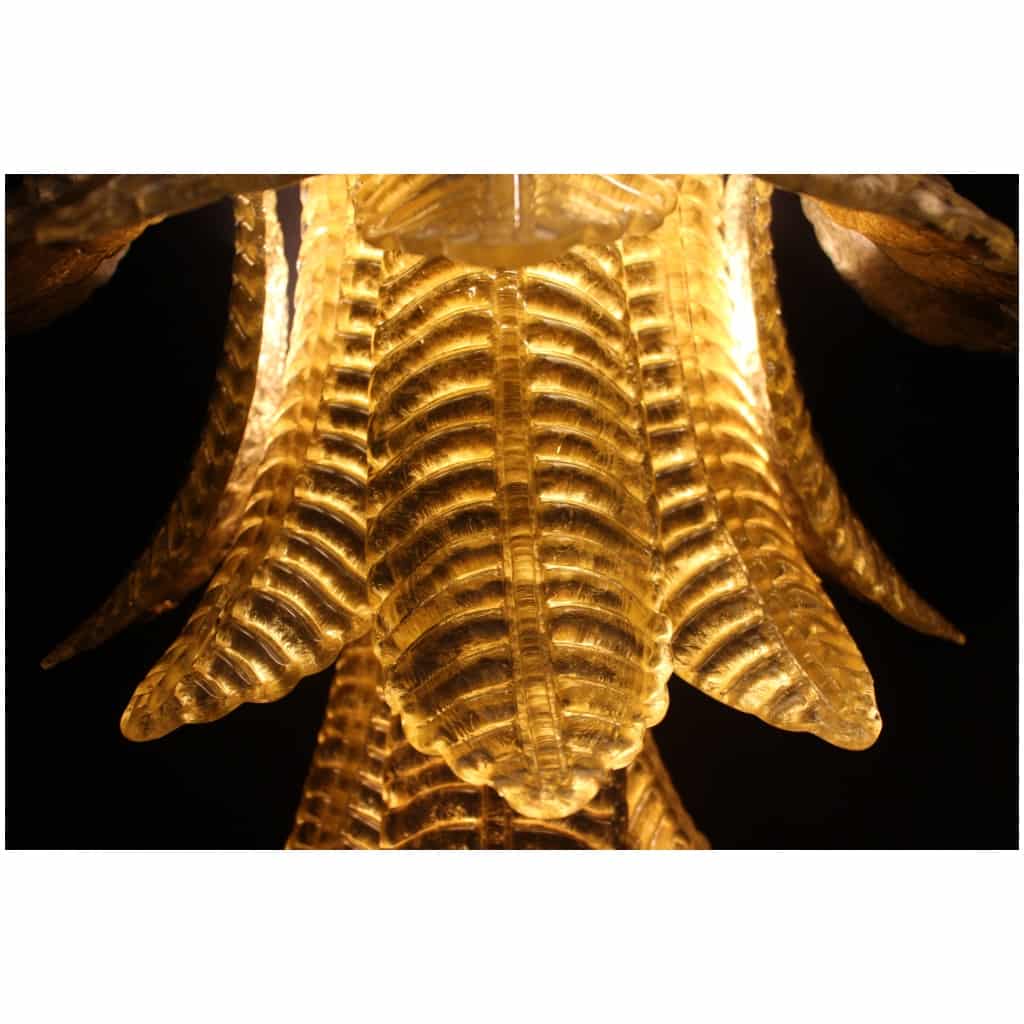 Paire d’appliques longues en verre de Murano doré en forme de palmier 7